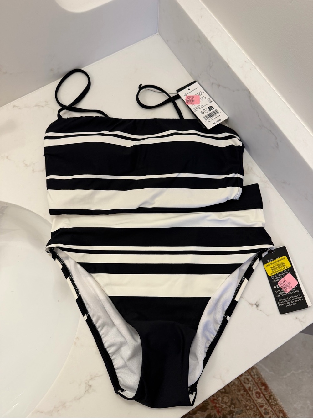 Ralph Lauren Black and White Striped Girls One-Piece Swimsuit